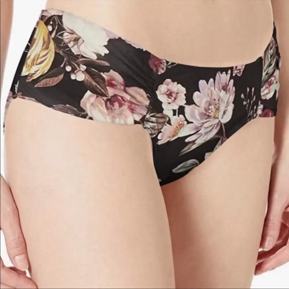 Rachel Roy Floral Ruched side swim bikini bottom